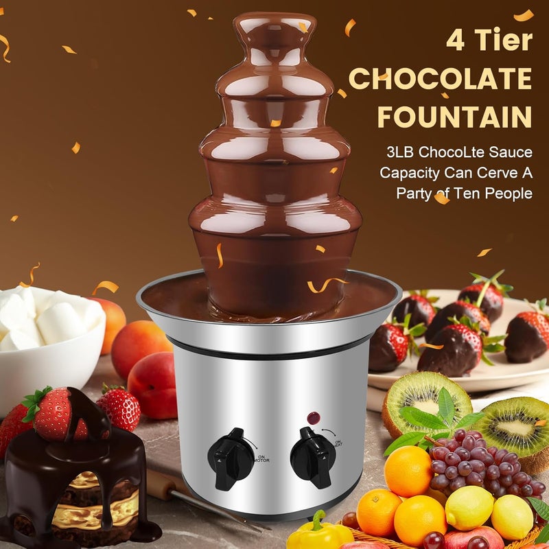 ZEVELOO آلة نافورة الشوكولاتة 4 طبقات آلة كهربائية ل fondue الشوكولاتة نافورة الجبنة مثالية لجبنة الناتشو، صلصة الشوكولاتة، الزفاف، الحفلة - Image 5
